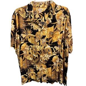Panama Jack Men's 3XL Black Yellow Floral SS Button Down Rayon Hawaiian Shirt